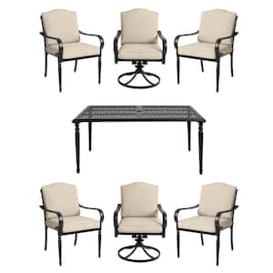Laurel Oaks 7-Piece Brown Steel Outdoor Patio Dining Set with CushionGuard Putty Tan Cushions