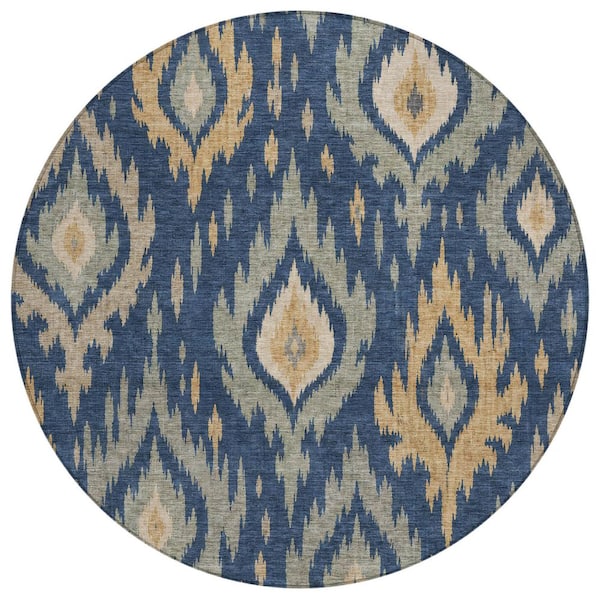 Chantille Machine Washable Indoor/Outdoor Abstract ACN3073 Navy 8 ft. x 8 ft. Round Rug