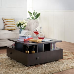 Mahina 32.68 in. Espresso Square Wood Coffee Table with 4-Drawer