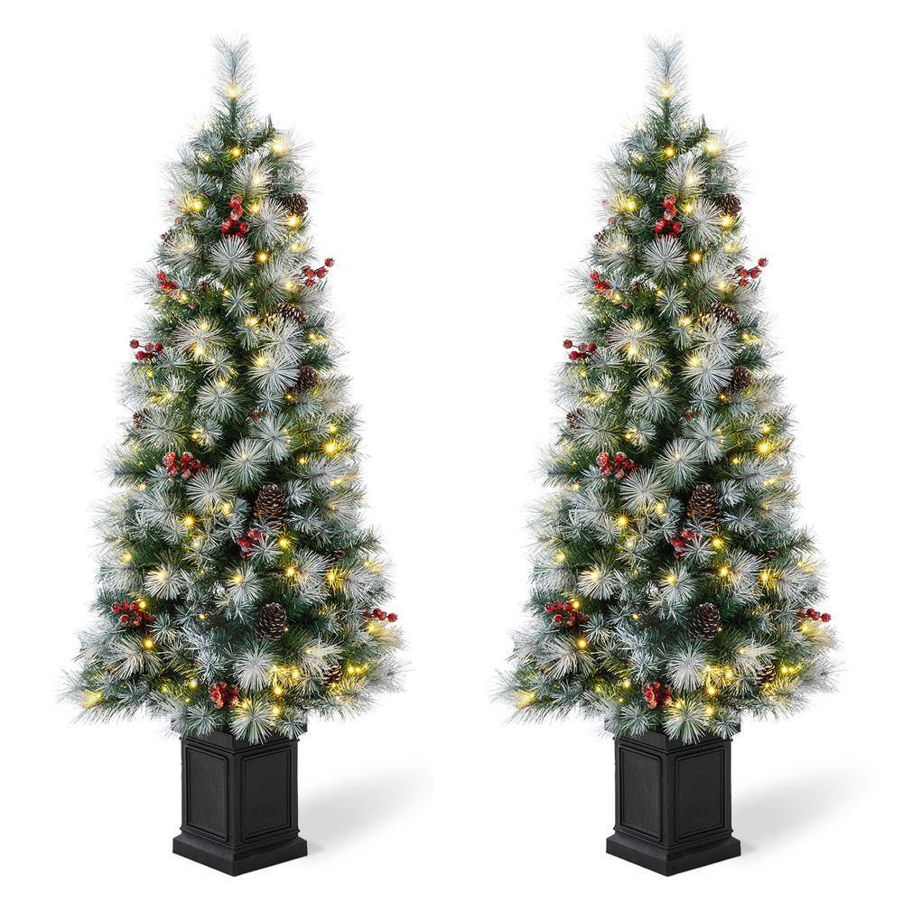 Glitzhome 5 ft. PreLit Pine Artificial Christmas Porch Tree with 150