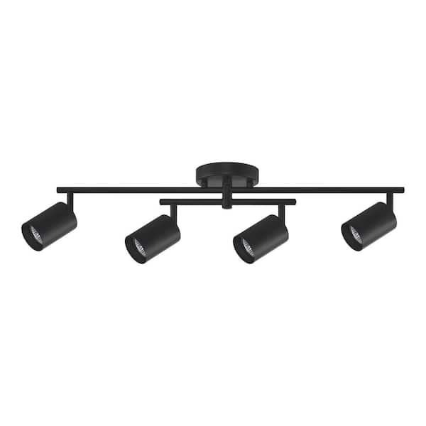 2.2 ft. 4-Light Matte Black Hard Wired Flexible Track Lighting Kit with Center Swivel Bar and Pinhole Head Shades