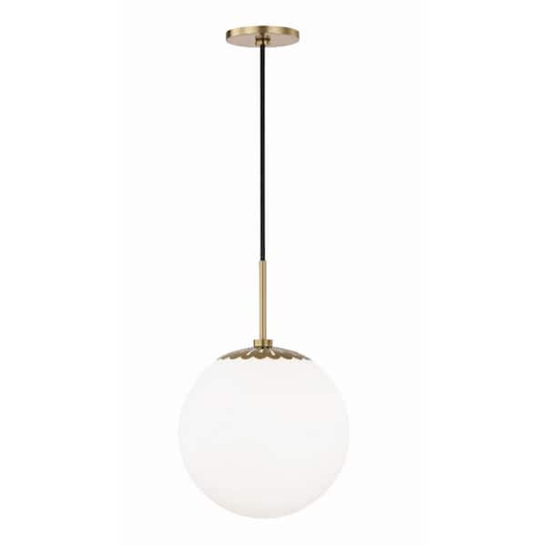Mitzi by Hudson Valley Lighting Paige 1-Light 10.5 in. W Aged Brass Pendant with Opal Glossy Glass Shade