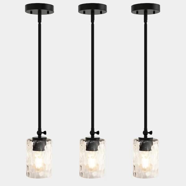 YANSUN 5 in. 1-Light Black Mini Kitchen Island Pendant Light with Glass Shade for Dining Room Bedroom（3-Pack）