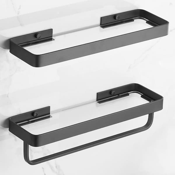 Cubilan 15.7 in. W x 4.68 in. D x 3.85 in. H Decorative Wall Shelf, Bathroom Wall Shelf Black Glass Shelves