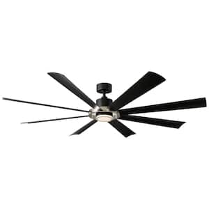 Aura 72 in. Integrated LED Indoor/Outdoor 8-Blade Smart Ceiling Fan in Brushed Nickel Matte Black with 3000K and Remote