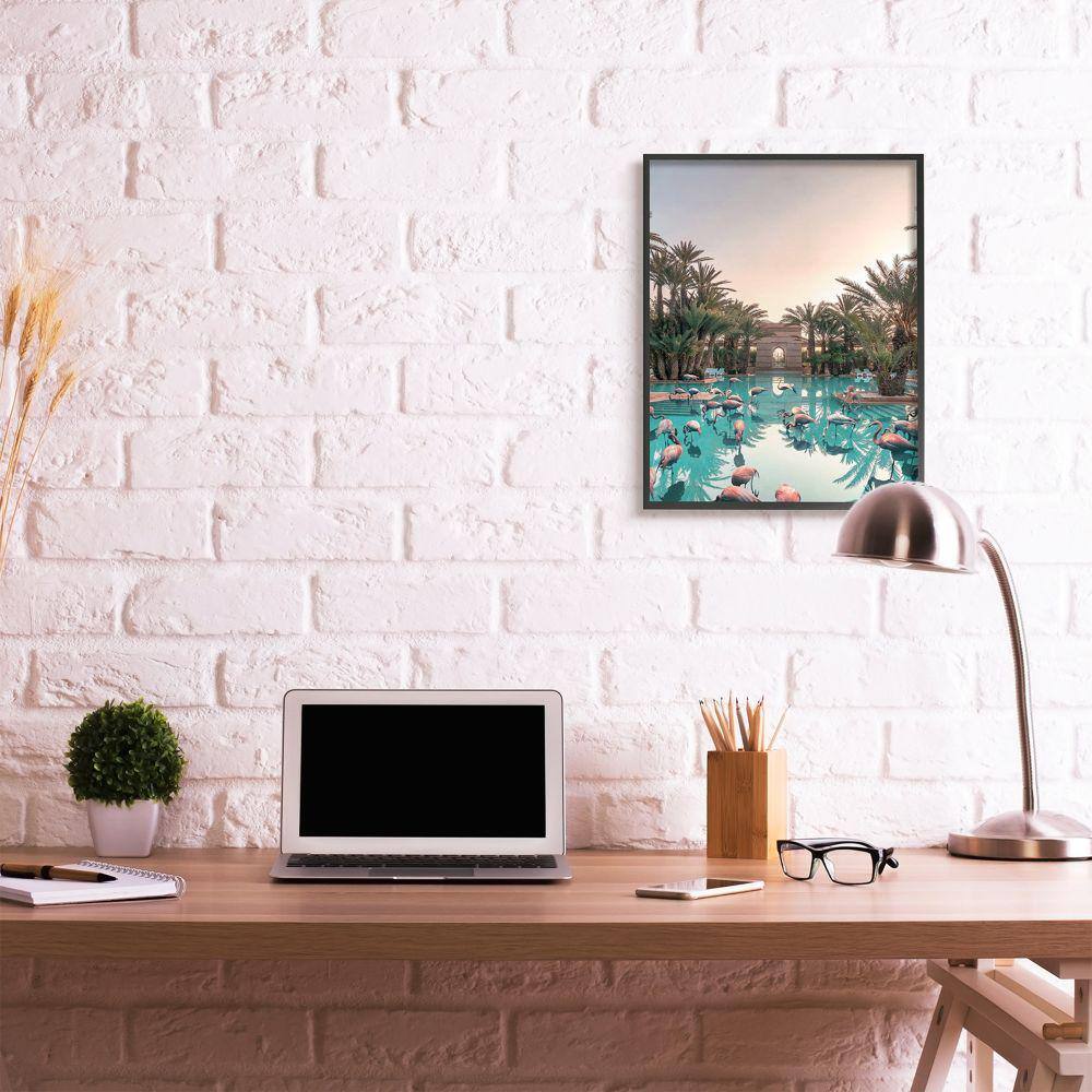 Tropical Pink Flamingo Pool Reflection Canvas Wall Art, 24" x 30"