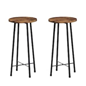 24 in. Brown Bar Stools (Set of 2) Bar Height Stools Industrial Tall Bar Chair Round Backless Stools with Metal Legs