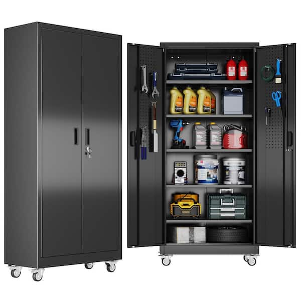 Hephastu 32 in. W x 71 in. H x 16 in. D Black Lockable Metal