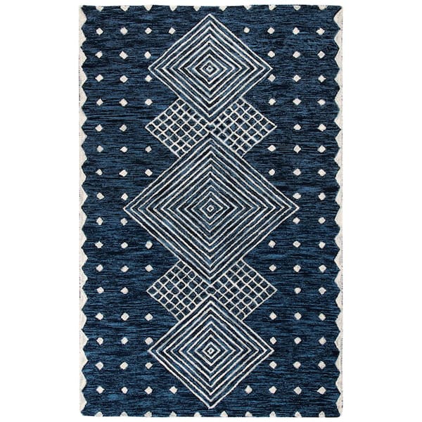 Micro-Loop 5 ft. x 8 ft. Blue/Ivory Diamond Area Rug