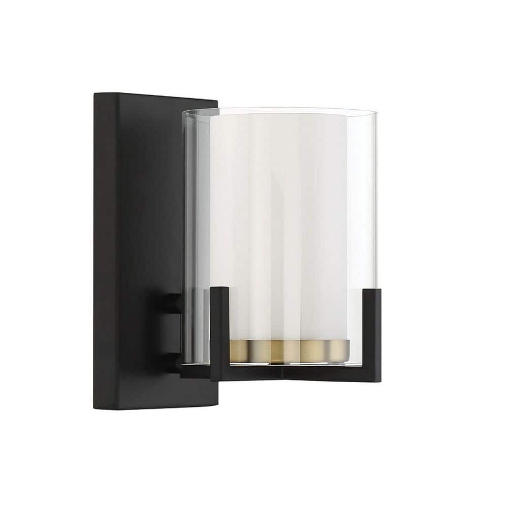 Eaton 8.25" Matte Black and Warm Brass Contemporary Outdoor Wall Sconce