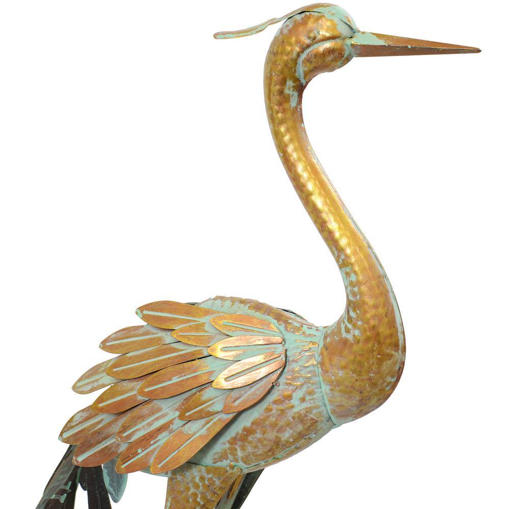 Golden and Blue Iron Crane Garden Statue Set, 40-inch