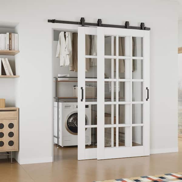 ARK DESIGN 64 in. x 80 in. (Double 36 in.) 15-Lite Clear Glass White ...