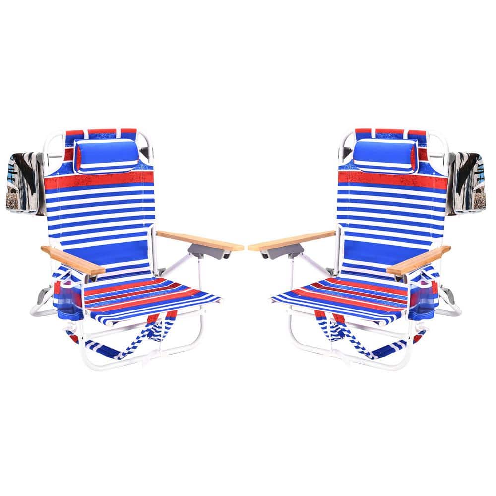 13 in. H 2-Pieces Red and Blue Stripes Aluminium Folding 5-Position Backpac