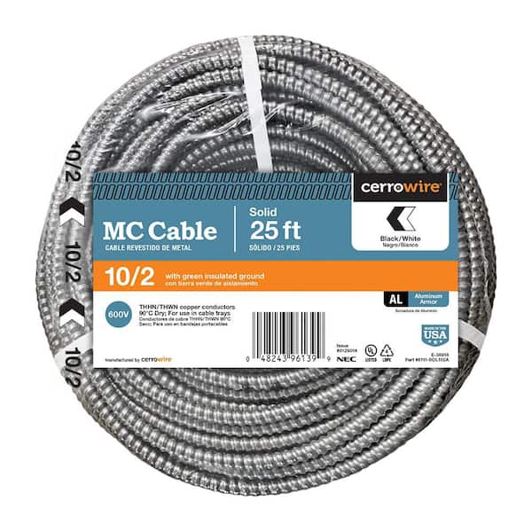 25 ft. 10/2 Solid Copper MC (Metal Clad) Aluminum Armor Cable