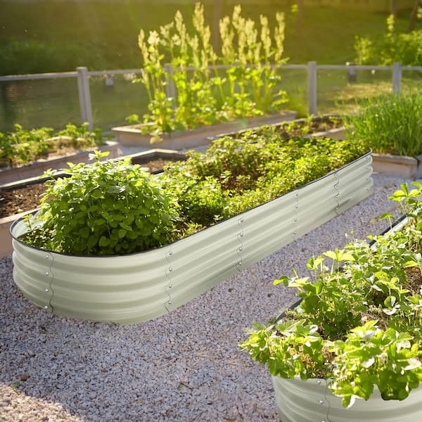 VEIKOUS 8 ft. x 2 ft. x 1 ft. Galvanized Steel Raised Garden Bed Planter Box Outdoor, Light Green