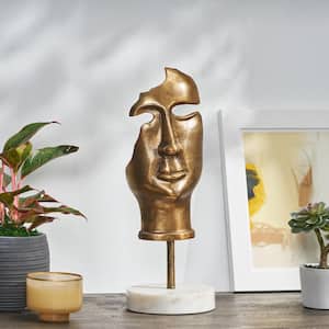 Farmdale Antique Brass and White Aluminum Abstract Face Decor with Stand