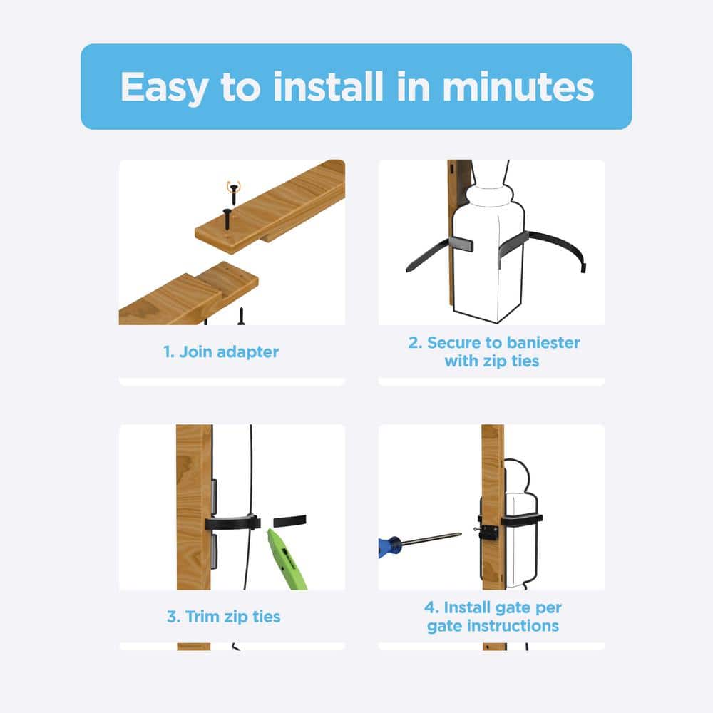 Extra Tall Natural Wood Banister Adapter Kit for Baby Gates