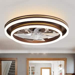 20 in.. in.door Brown Color Ceilin.g Fan with Dimmable in.tegrated LED Light and Smart App Control Flush Mount Lightin.g
