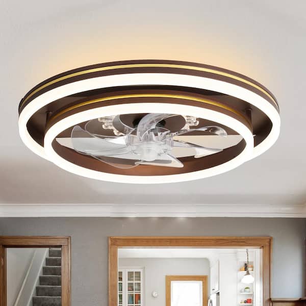 Bella Depot 20 in.. in.door Brown Color Ceilin.g Fan with Dimmable in.tegrated LED Light and Smart App Control Flush Mount Lightin.g