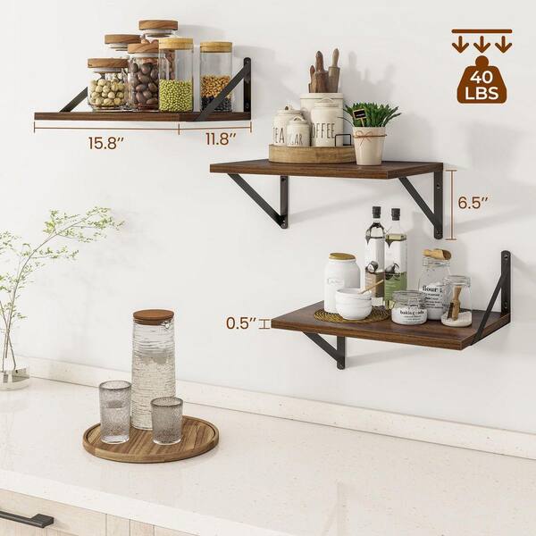 15.8 in. W x 11.8 in. D Walnut Floating Shelves for Wall (Set of 3