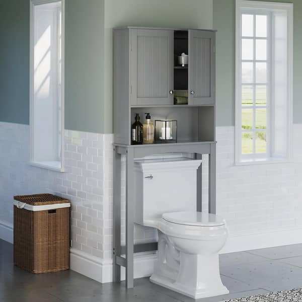 Ashland 27.44 in. W x 64.88 in. H x 7.81 in. D Gray Over the Toilet Storage Bathroom Spacesaver Cabinet