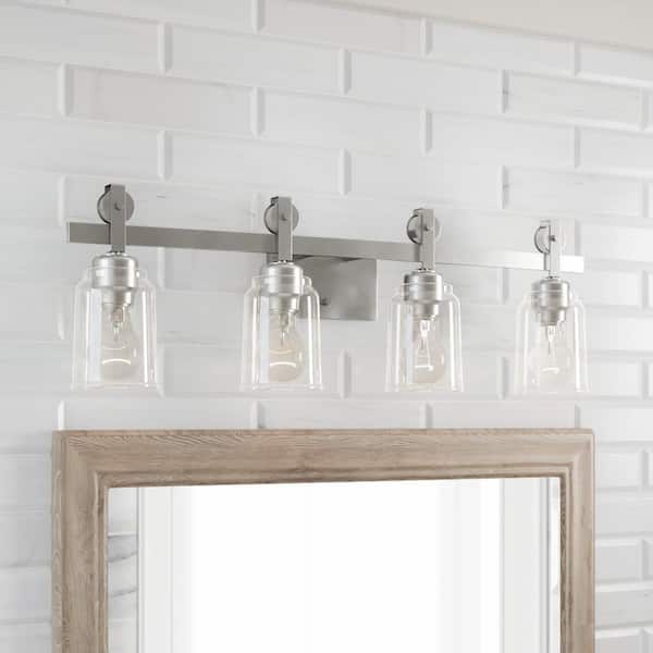Knollwood 4-Light Brushed Nickel Vanity Light with Clear Glass Shades