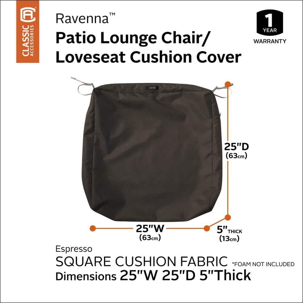 Espresso Polyester Square Outdoor Patio Seat Cushion Cover