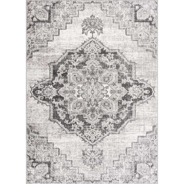 HAUTELOOM Elani Cream Light Gray 5 ft. x 7 ft. Area Rug