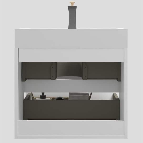 DEEPPARADOX、NOSENTIC、GABU２４Ｓ Ziyudura 24 in. Single Sink Floating Walnut Bath Vanity with White