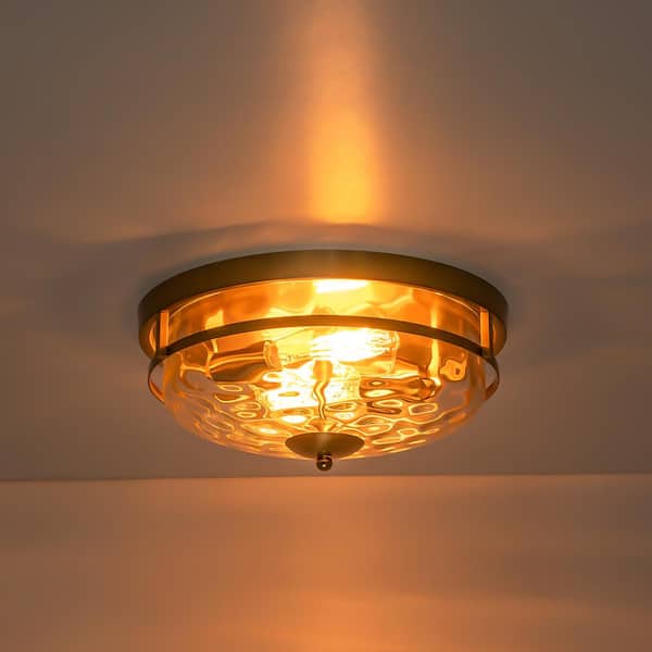 Rennnsan Wendy 12.9 in. 2-Light Brushed Gold Flush Mount