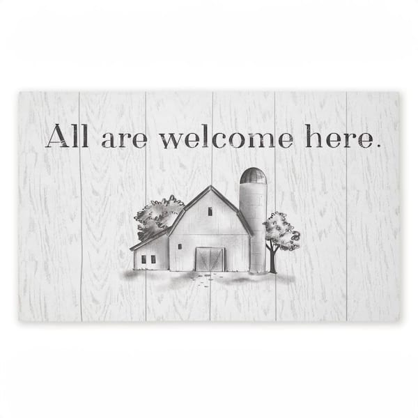 All are Welcome Barn White 18 in. x 30 in. Polyester Non-Slip Outdoor Door Mat