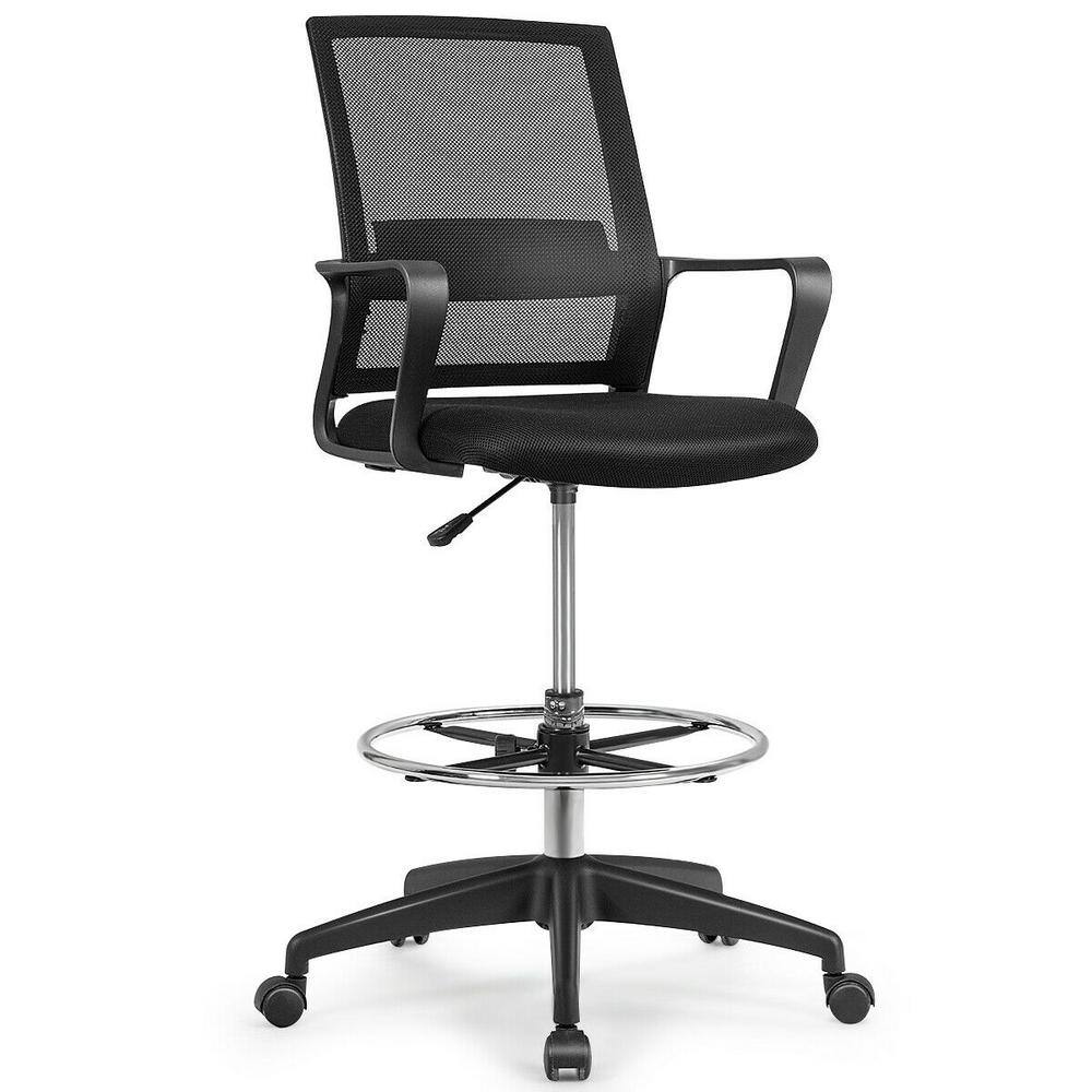 FORCLOVER Black Mesh Seat Office Drafting Chair with Nonadjustable Arms