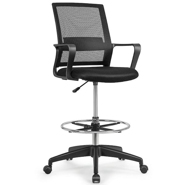 MAYKOOSH Black Flip-Top Ergonomic Mesh Drafting Swivel Desk Chair Lumbar  Support, Height Adjustable with Foot Ring 24860 - The Home Depot