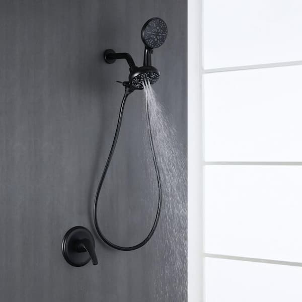 Single-Handle 1-Spray High Pressure Shower Faucet with Handheld Shower Combo and Shower Head in Black (Valve Included)