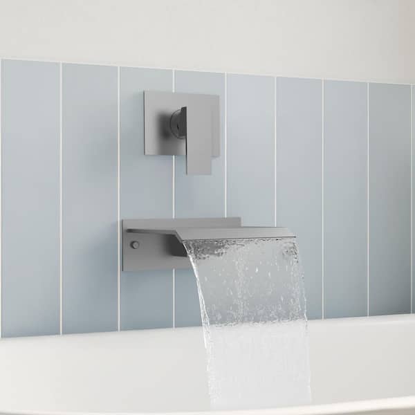 GRANDJOY Wide Waterfall 8 in. Single Handle Wall-Mounted 1-Spray Tub and Shower Faucet 2.8 GPM in. Brushed Nickel Valve Included
