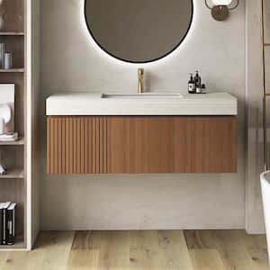 Yingze 48 in. Wall-Mounted Single Sink Brown Oak Bath Vanity with