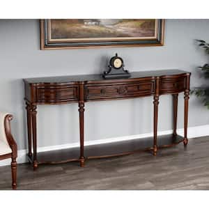 Peyton 72 in. W Dark Brown Rectangular Wood 3-Drawer and Lower Shelve Console Table