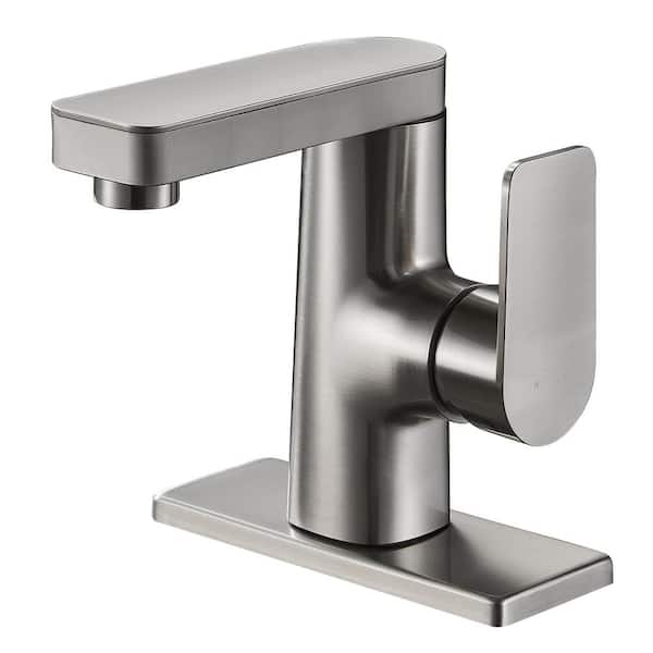 Zalerock Minimalist Single Handle Single Hole Bathroom Faucet in Brushed Nickel
