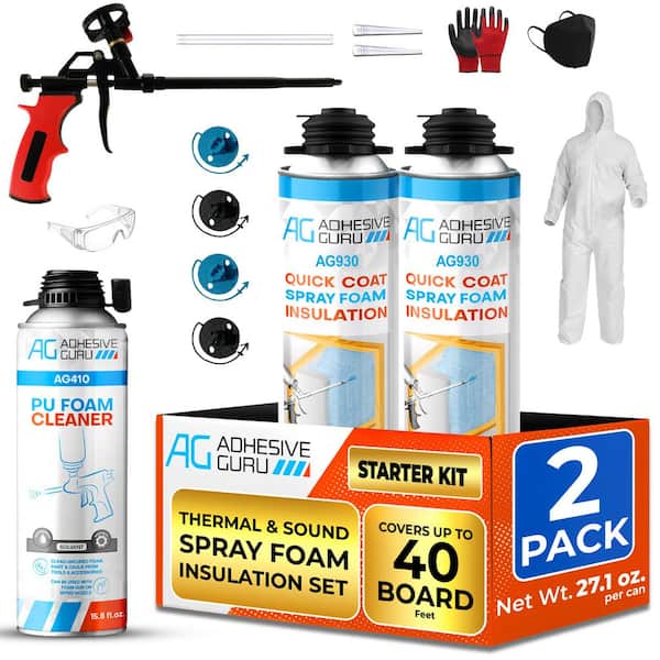AG930S Insulation Foam Set-2 Pack Spray Foam Sealant (32.8 oz. ) and Foam Cleaner and Foam Gun, Thermal-Sound Insulation