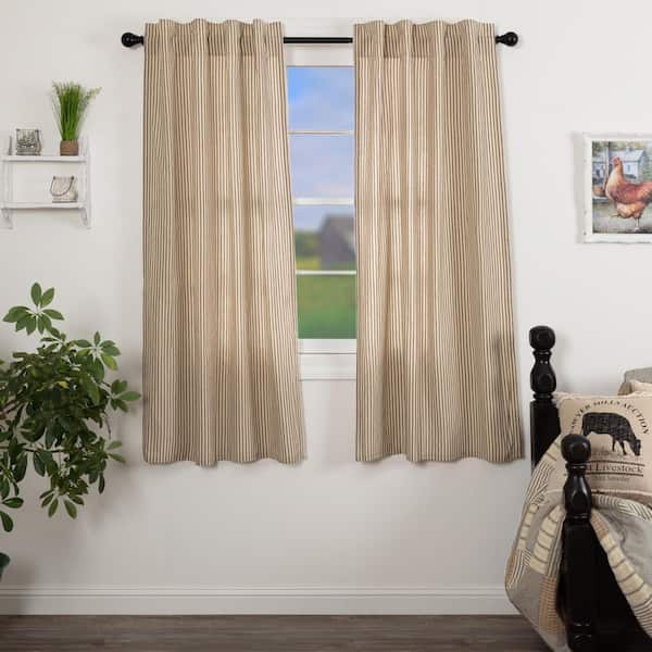 VHC BRANDS Sawyer Mill 36 in W x 63 in L Ticking Stripe Light Filtering Rod Pocket Window Panel Charcoal Dark Creme Pair