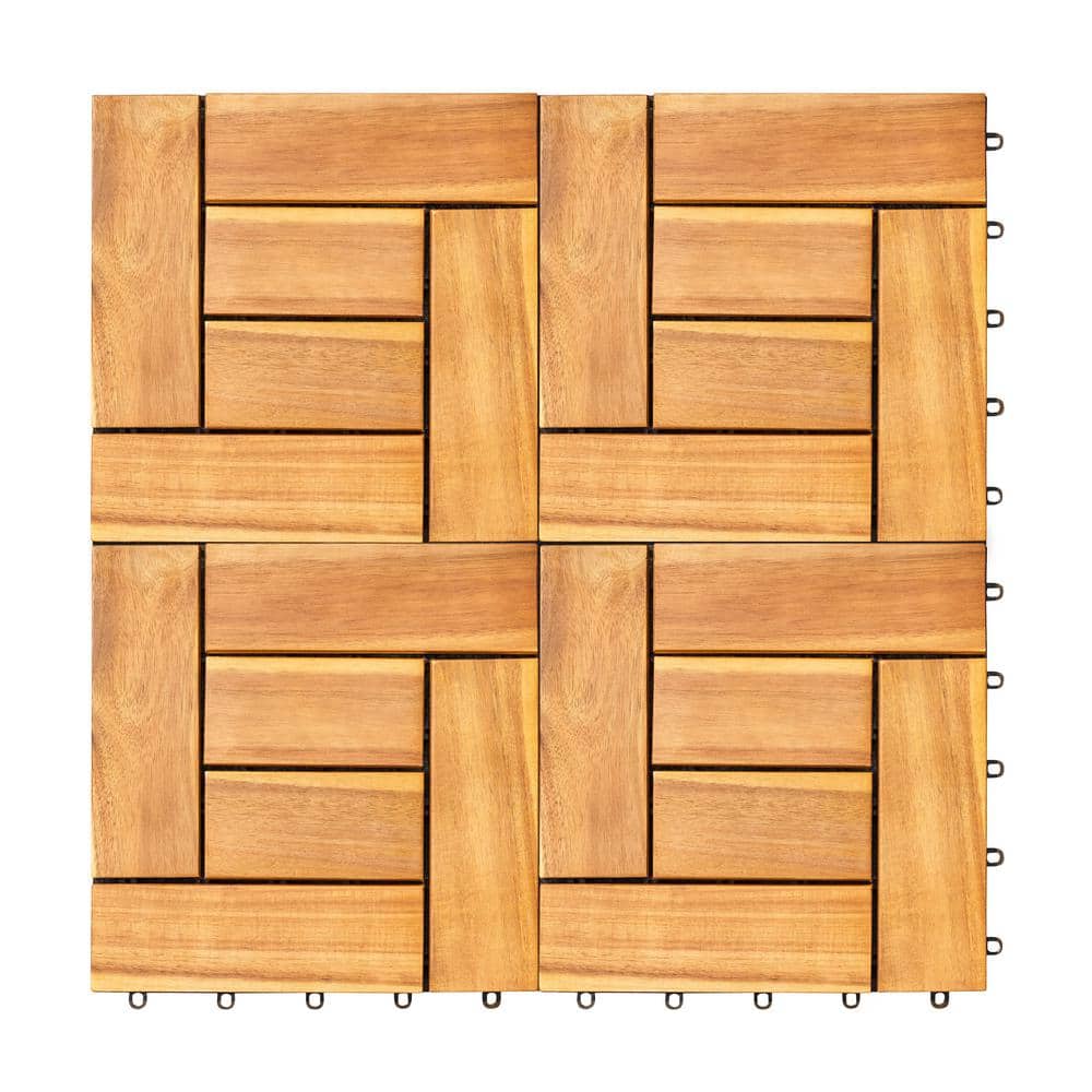 Medium Brown Eucalyptus Interlocking Wooden Deck Tiles, Set of 10
