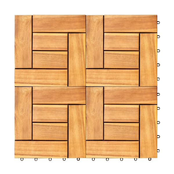 Cesicia 12 in. Yellowish Brown Acacia Interlocking Wooden Deck Tile (10-Pack)
