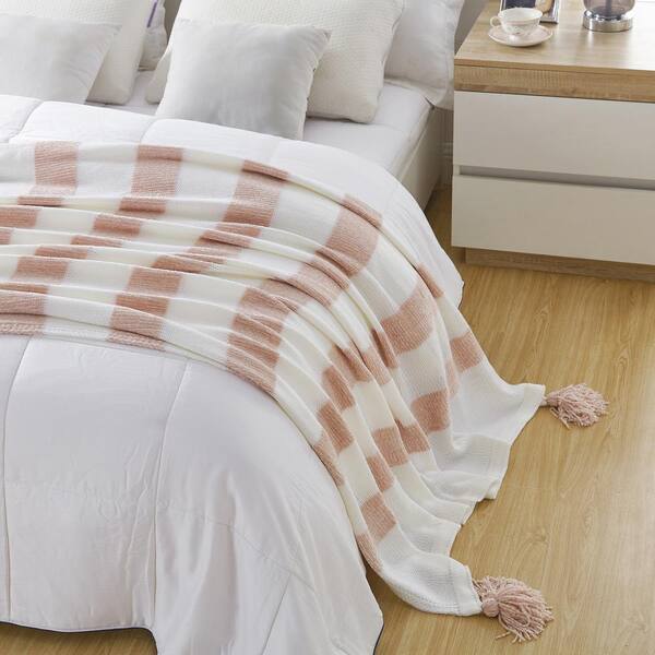 COZY TYME Kaylyn Blush 4-Corner Tassel Acrylic 50 in. x 60 in. Throw Blanket
