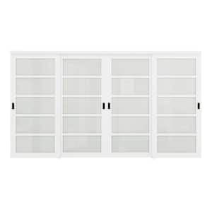 144 in.x 80 in. 5-Lite Tempered Frosted Glass Primed White MDF Interior Closet Sliding Door w/Black Handles and Hardware