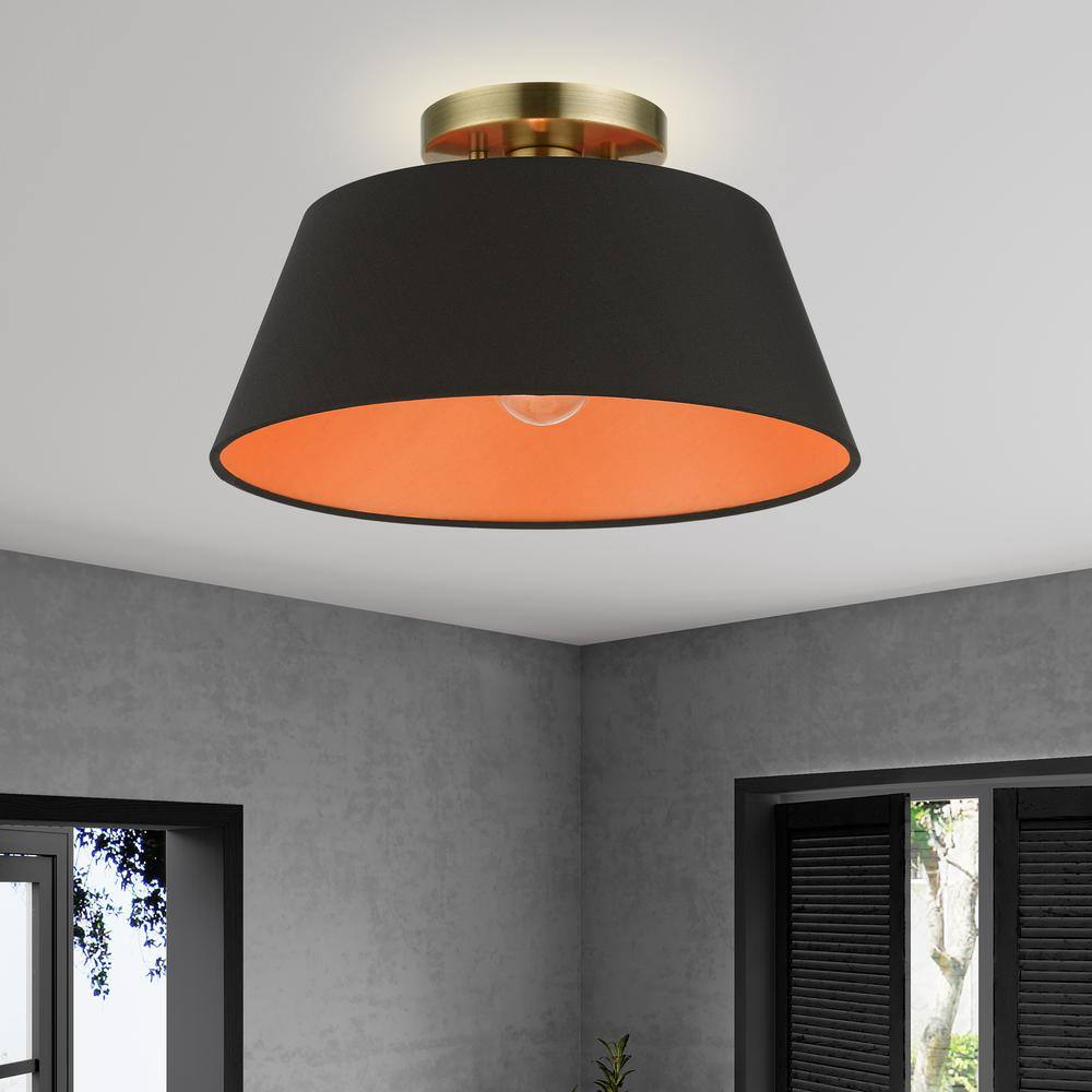 Palma Antique Brass Glass Indoor/Outdoor Semi-Flush Mount