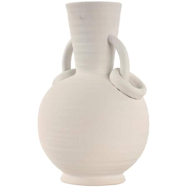 Litton Lane Cream Textured Ceramic Decorative Vase with Ring Handles
