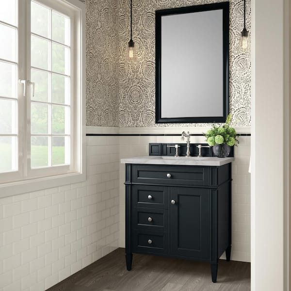 James Martin Vanities Brittany 30.0 in. W x 23.5 in. D x 34.0 in. H Single Vanity in Black Onyx with Victorian Silver Quartz Top