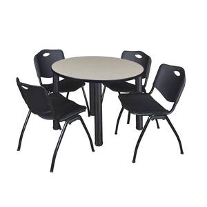 Rumel 42 in.Round Maple and Black Wood Breakroom Table and 4 'M' Stack Chairs (4-Capacity)