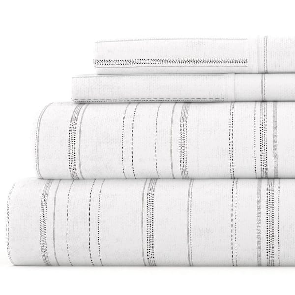 Becky Cameron Premium 4 Piece Gray Weathered Stripe Flannel California King Sheet Set