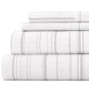 Premium 4 Piece Gray Weathered Stripe Flannel Queen Sheet Set